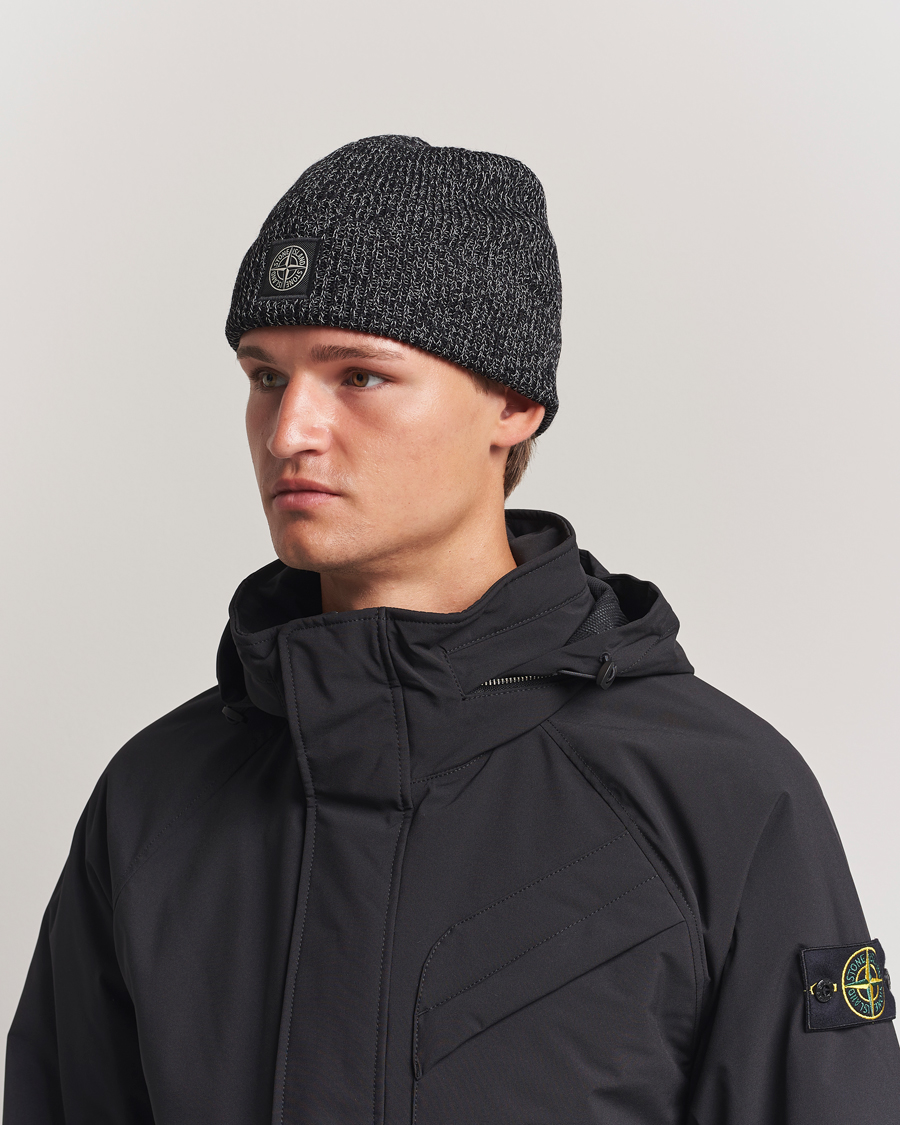 Heren | Mutsen | Stone Island | Reflective Cotton Knit Beanie Black Melange