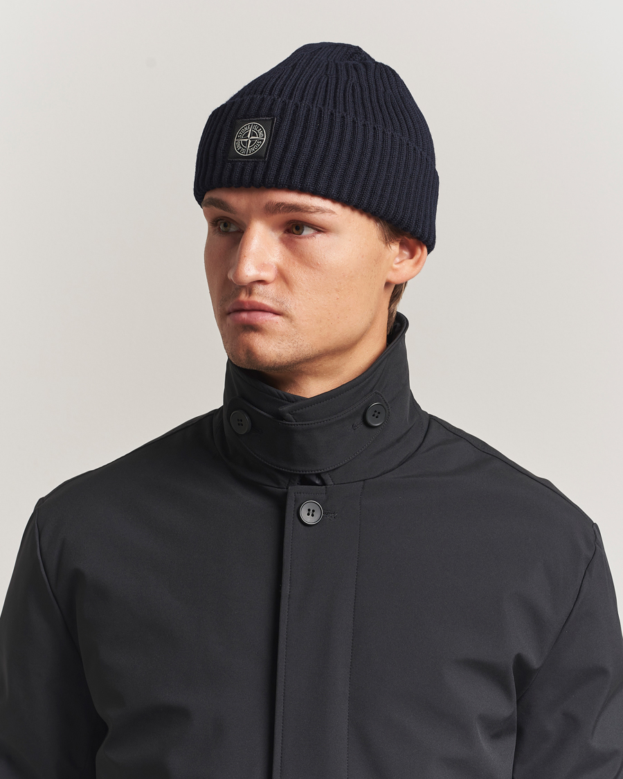 Homme | Bonnets | Stone Island | Full Rib Wool Beanie Navy