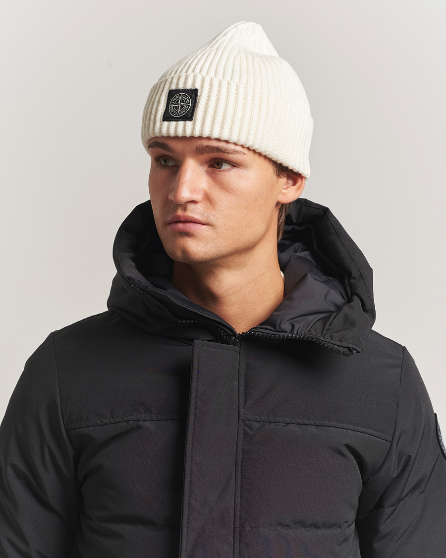Heren | Stone Island Full Rib Wool Beanie Ivory | Stone Island | Full Rib Wool Beanie Ivory