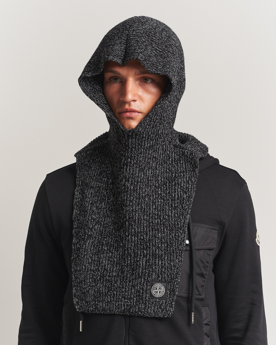 Homme | Stone Island Reflective Cotton Knit Balaclava Black Melange | Stone Island | Reflective Cotton Knit Balaclava Black Melange