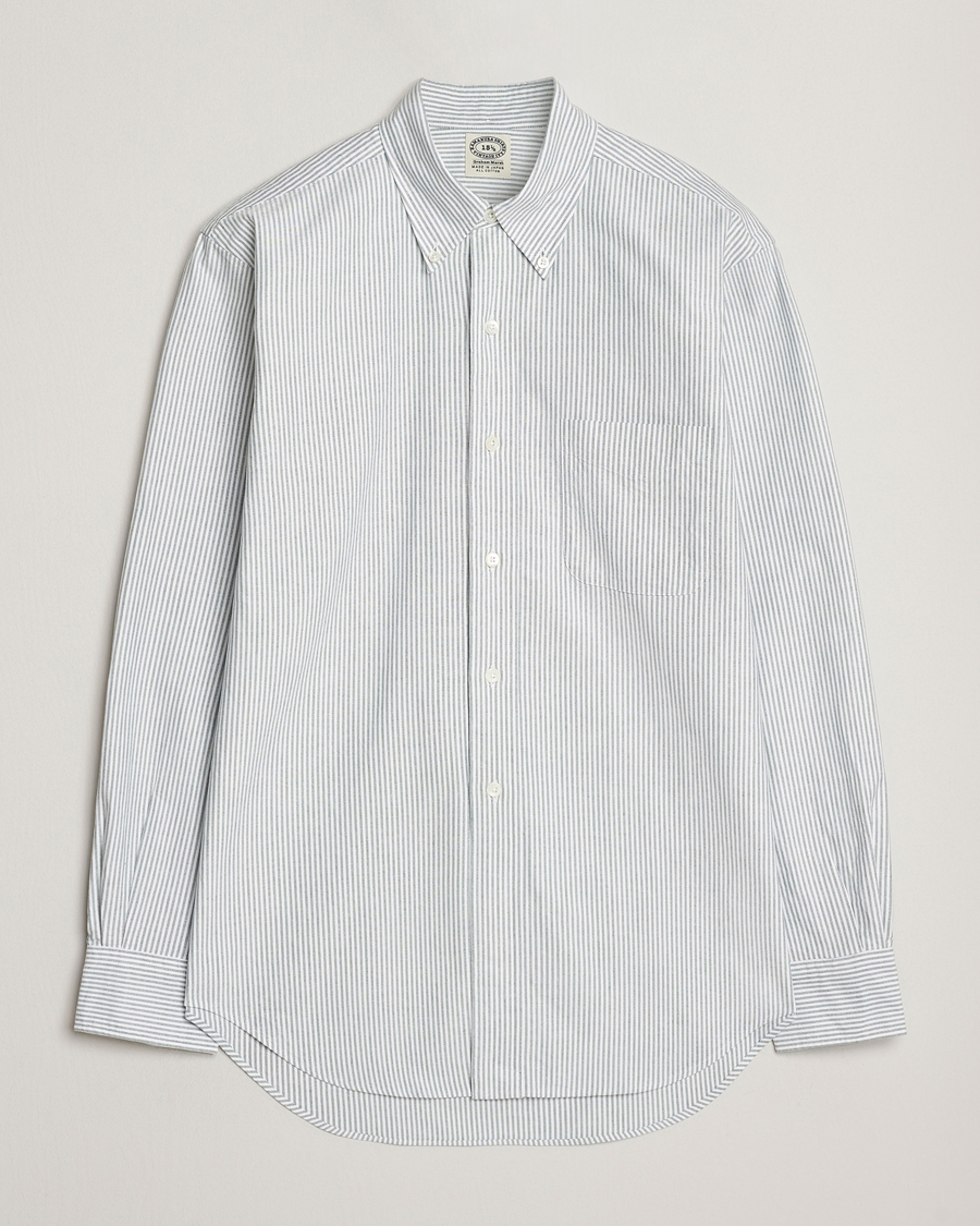 Heren | Overhemden | Kamakura Shirts | Vintage Ivy Oxford Button Down Shirt Green Stripe