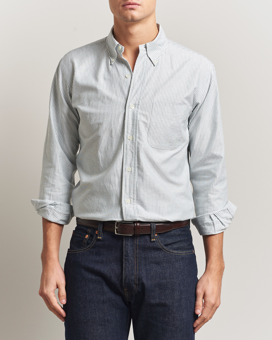 Heren | Overhemden | Kamakura Shirts | Vintage Ivy Oxford Button Down Shirt Green Stripe