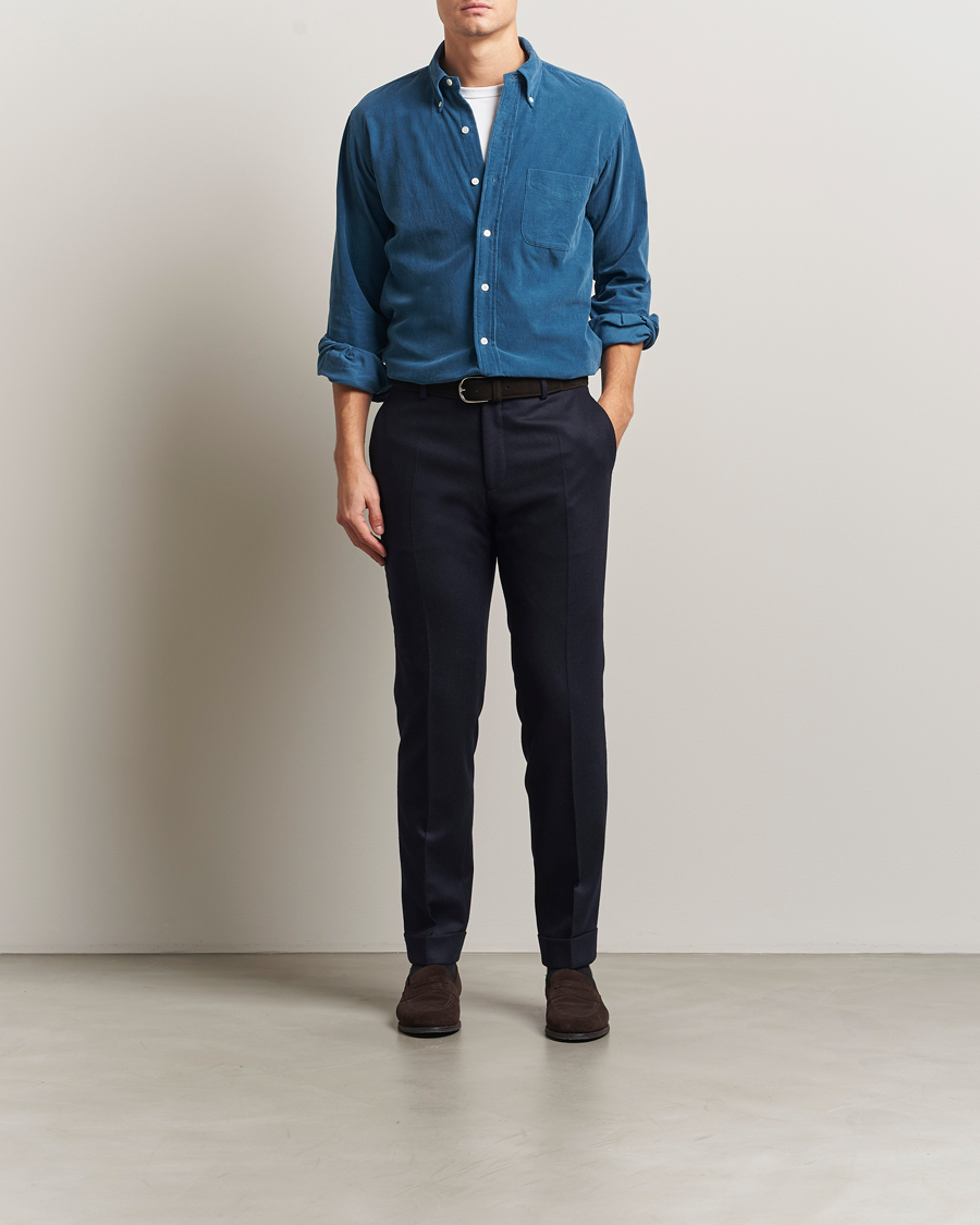 Heren | Overhemden | Kamakura Shirts | Vintage Ivy Needle Cord Shirt Smoke Blue