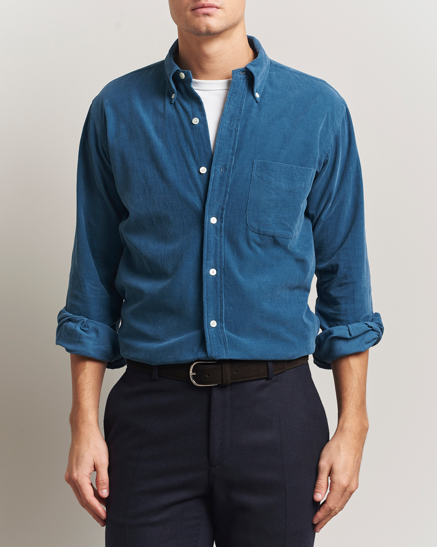 Heren | Overhemden | Kamakura Shirts | Vintage Ivy Needle Cord Shirt Smoke Blue