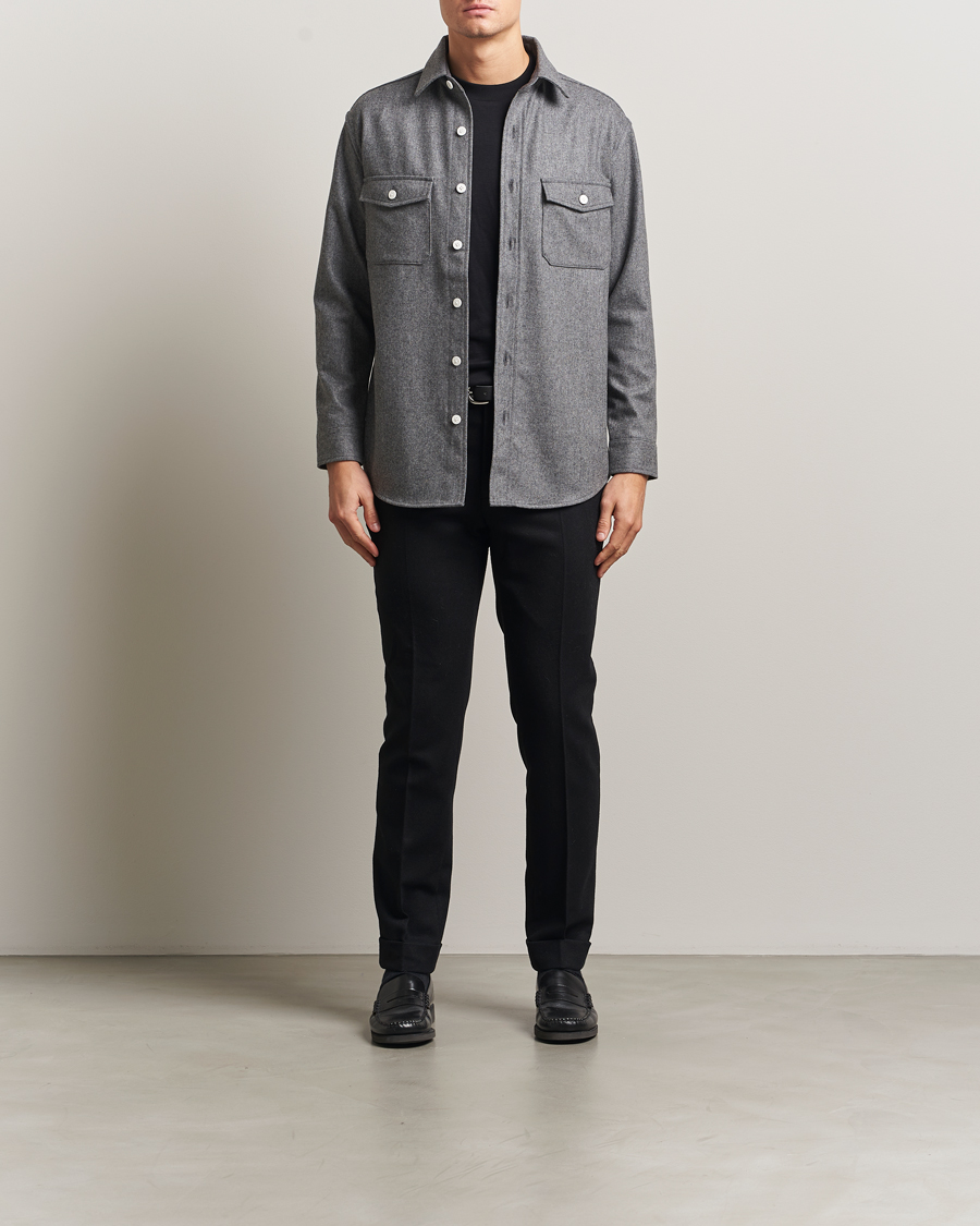Heren | Overhemden | Kamakura Shirts | Wool Flannel CPO Shirt Grey Melange