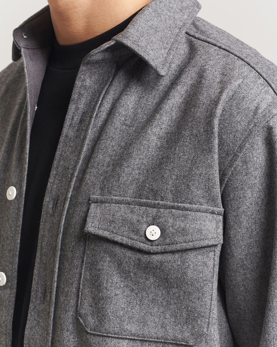 Heren | Overhemden | Kamakura Shirts | Wool Flannel CPO Shirt Grey Melange