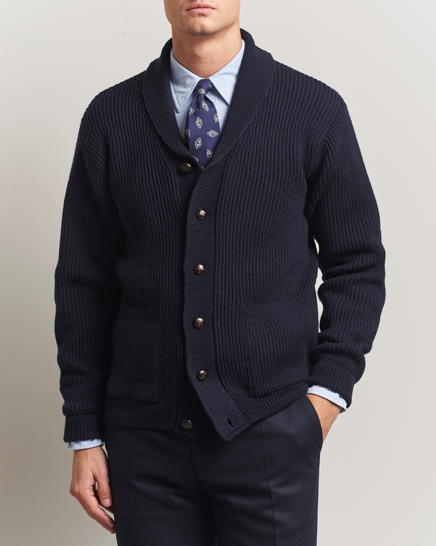 Heren | Truien | Kamakura Shirts | McQueen Shawl Collar Cardigan Navy