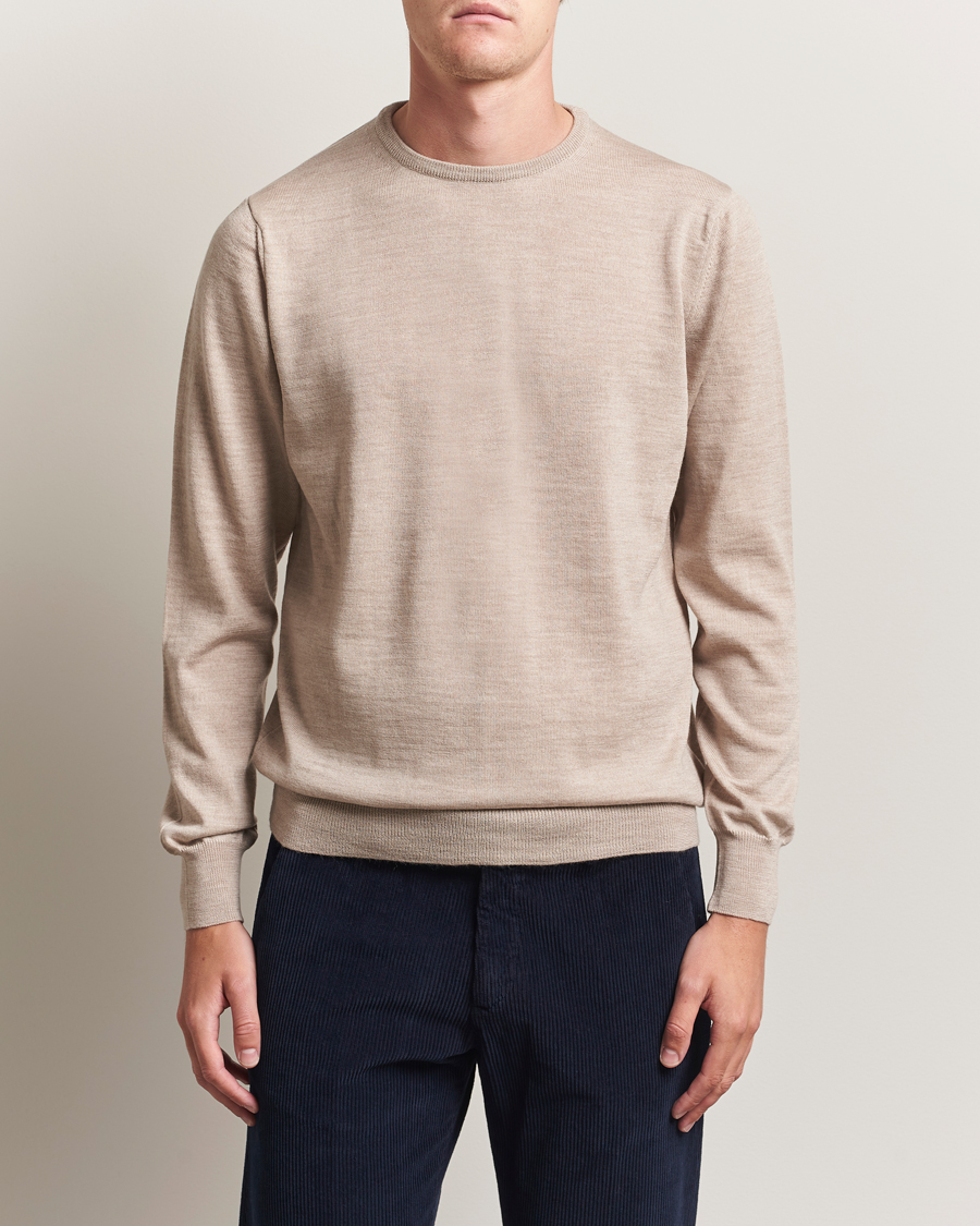 Homme | Pulls Et Tricots | Morgano | Extra Fine Merino Wool Crewneck Beige