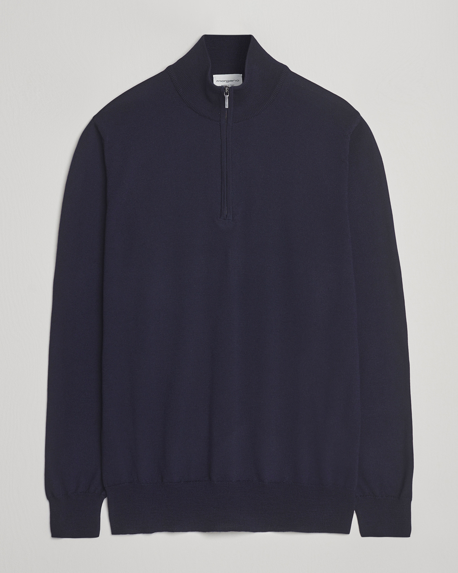 Homme | Pulls Et Tricots | Morgano | Extra Fine Merino Wool Half-Zip Navy