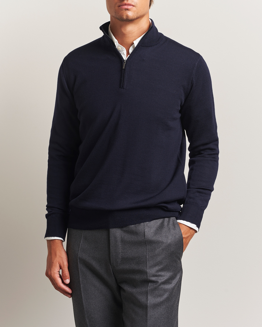 Homme | Pulls Et Tricots | Morgano | Extra Fine Merino Wool Half-Zip Navy