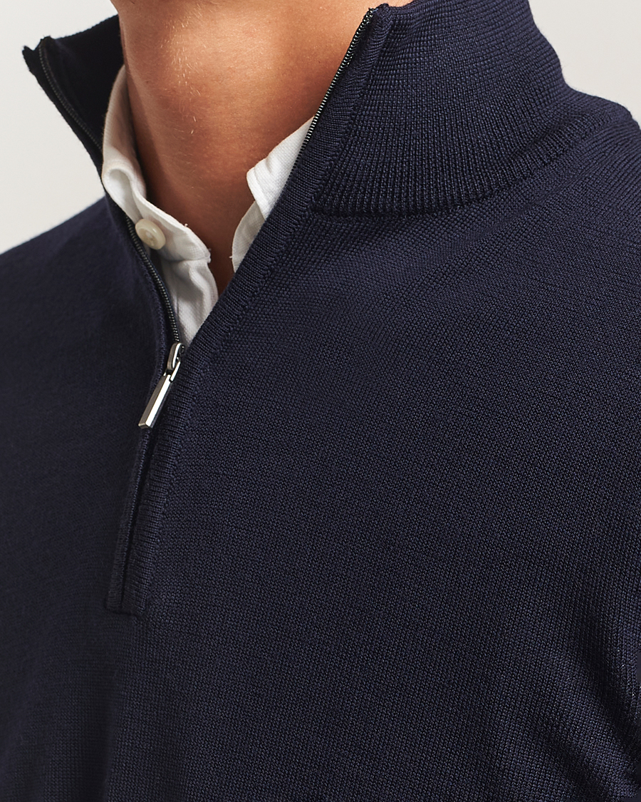 Homme | Pulls Et Tricots | Morgano | Extra Fine Merino Wool Half-Zip Navy