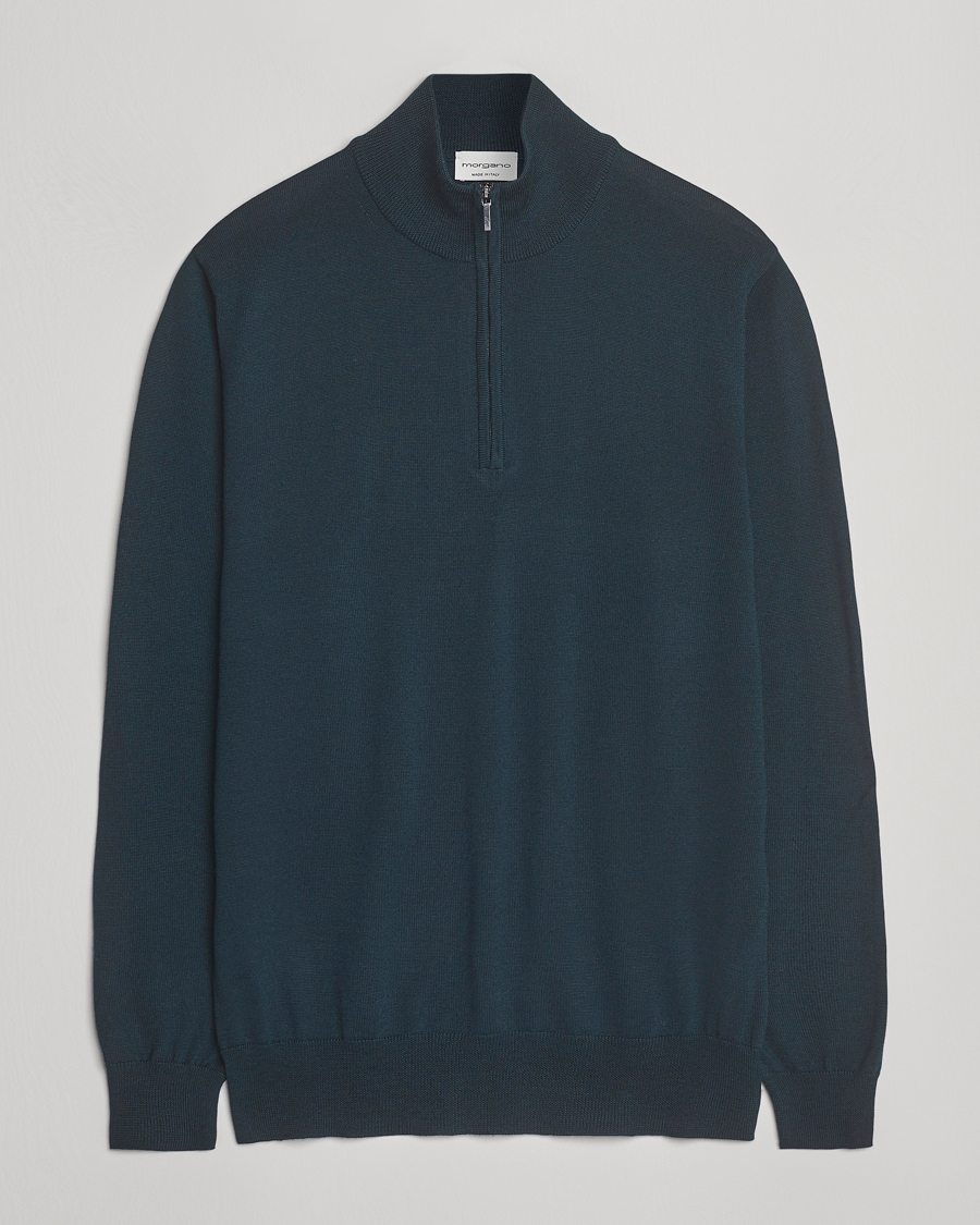 Heren | Truien | Morgano | Extra Fine Merino Wool Half-Zip Bottle Green