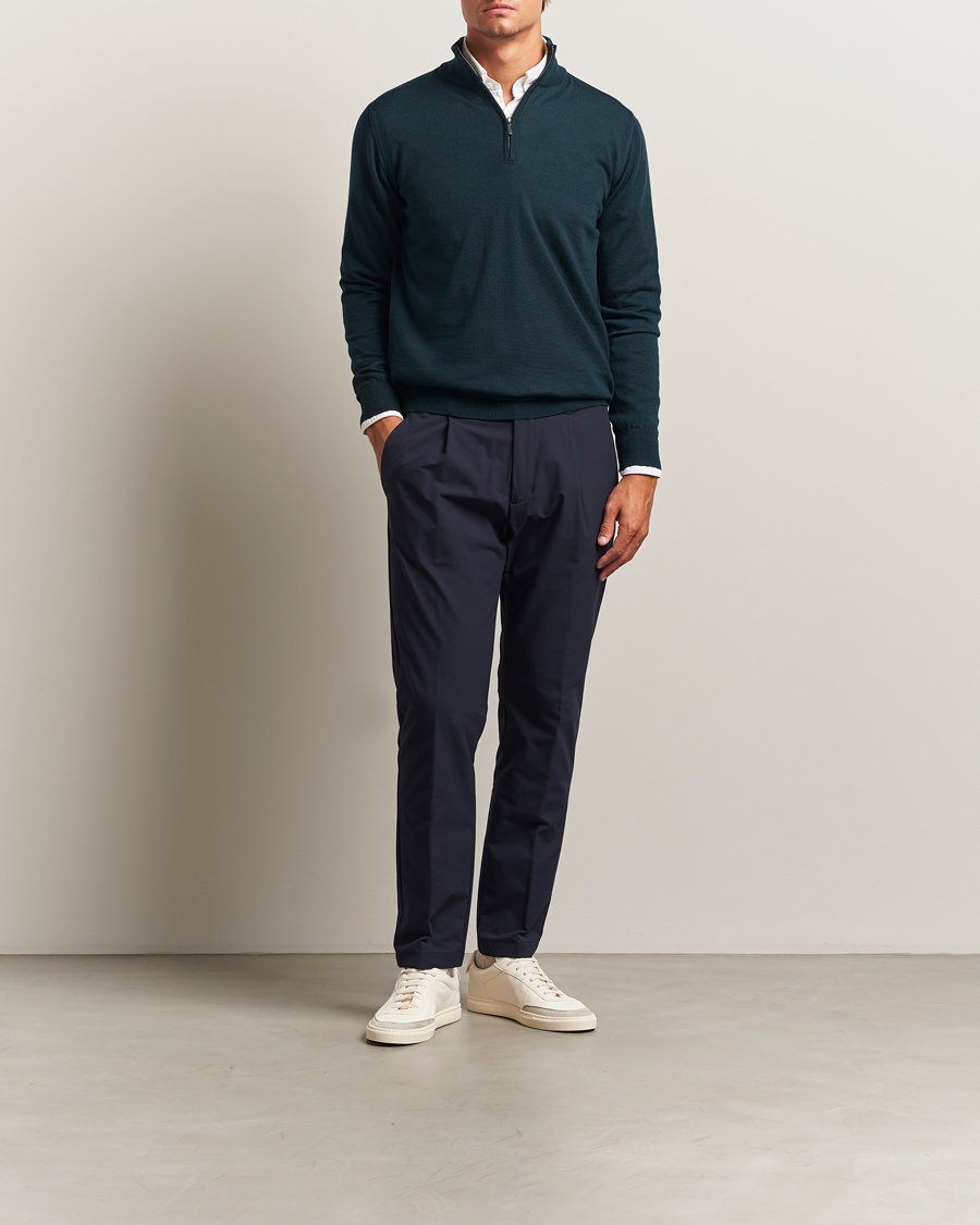 Heren | Truien | Morgano | Extra Fine Merino Wool Half-Zip Bottle Green