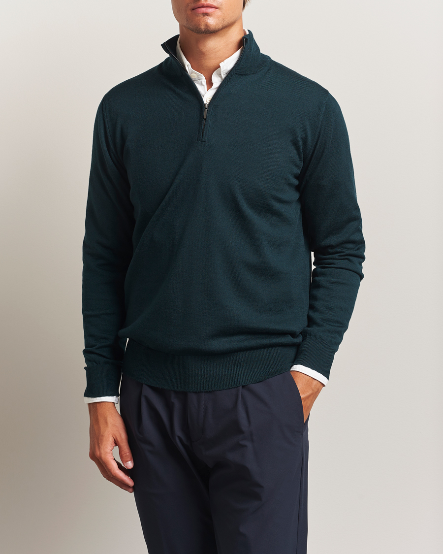Heren | Truien | Morgano | Extra Fine Merino Wool Half-Zip Bottle Green