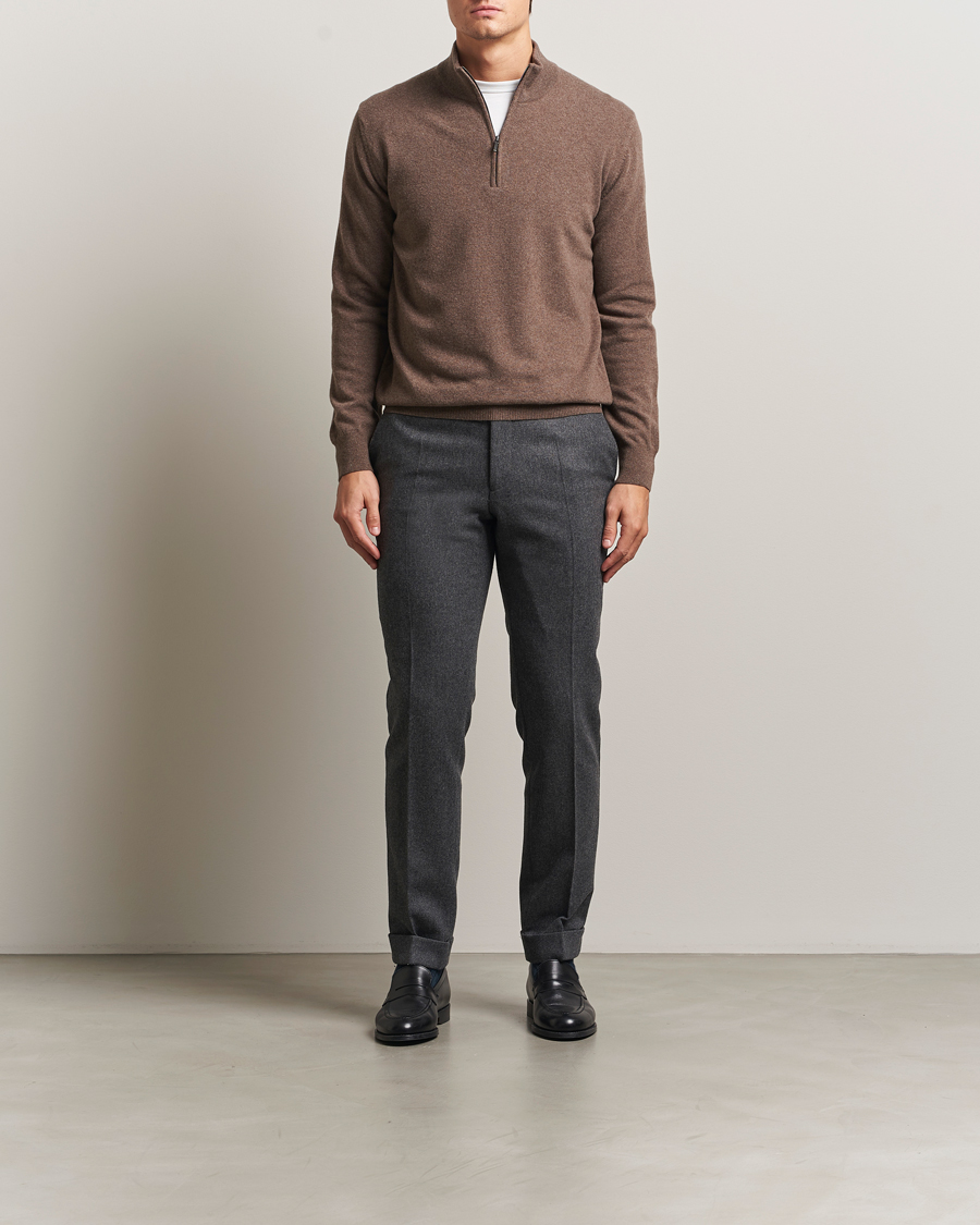 Heren | Truien | Morgano | Wool/Cashmere Half-Zip Brown