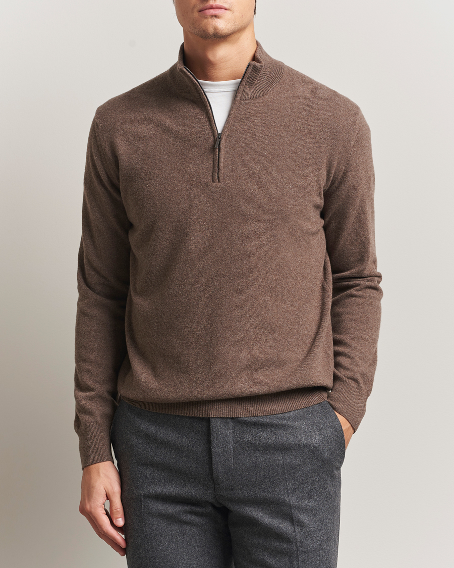 Heren | Truien | Morgano | Wool/Cashmere Half-Zip Brown