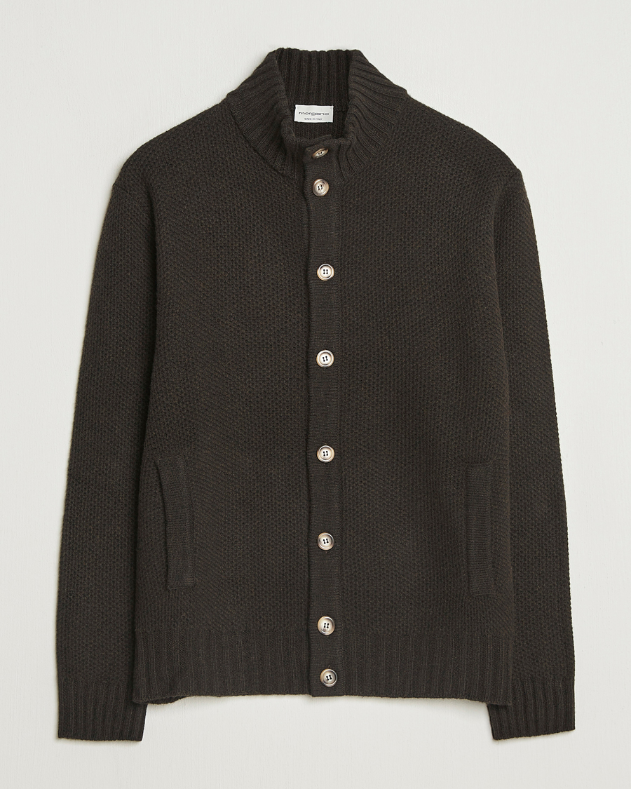 Heren | Truien | Morgano | Heavy Knitted Wool/Cashmere Cardigan Dark Brown