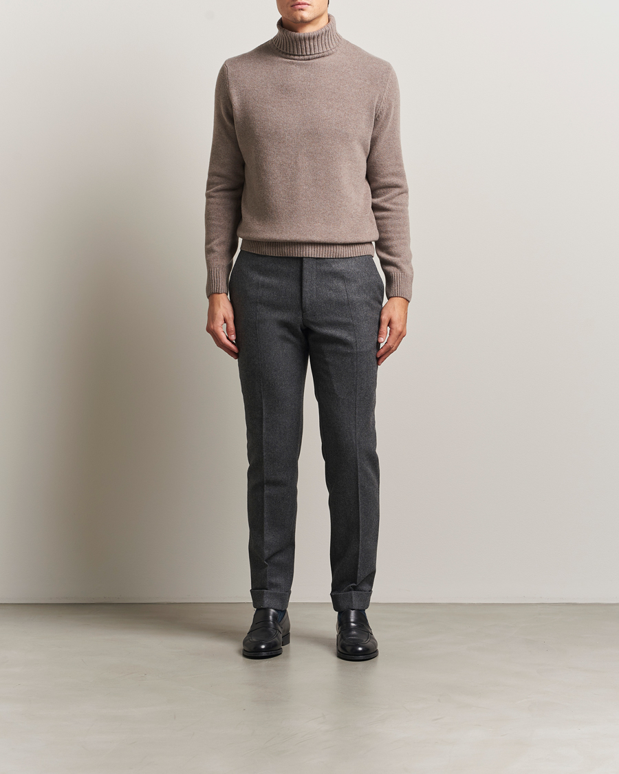 Homme | Pulls Et Tricots | Morgano | Wool/Cashmere Heavy Knit Rollneck Light Brown