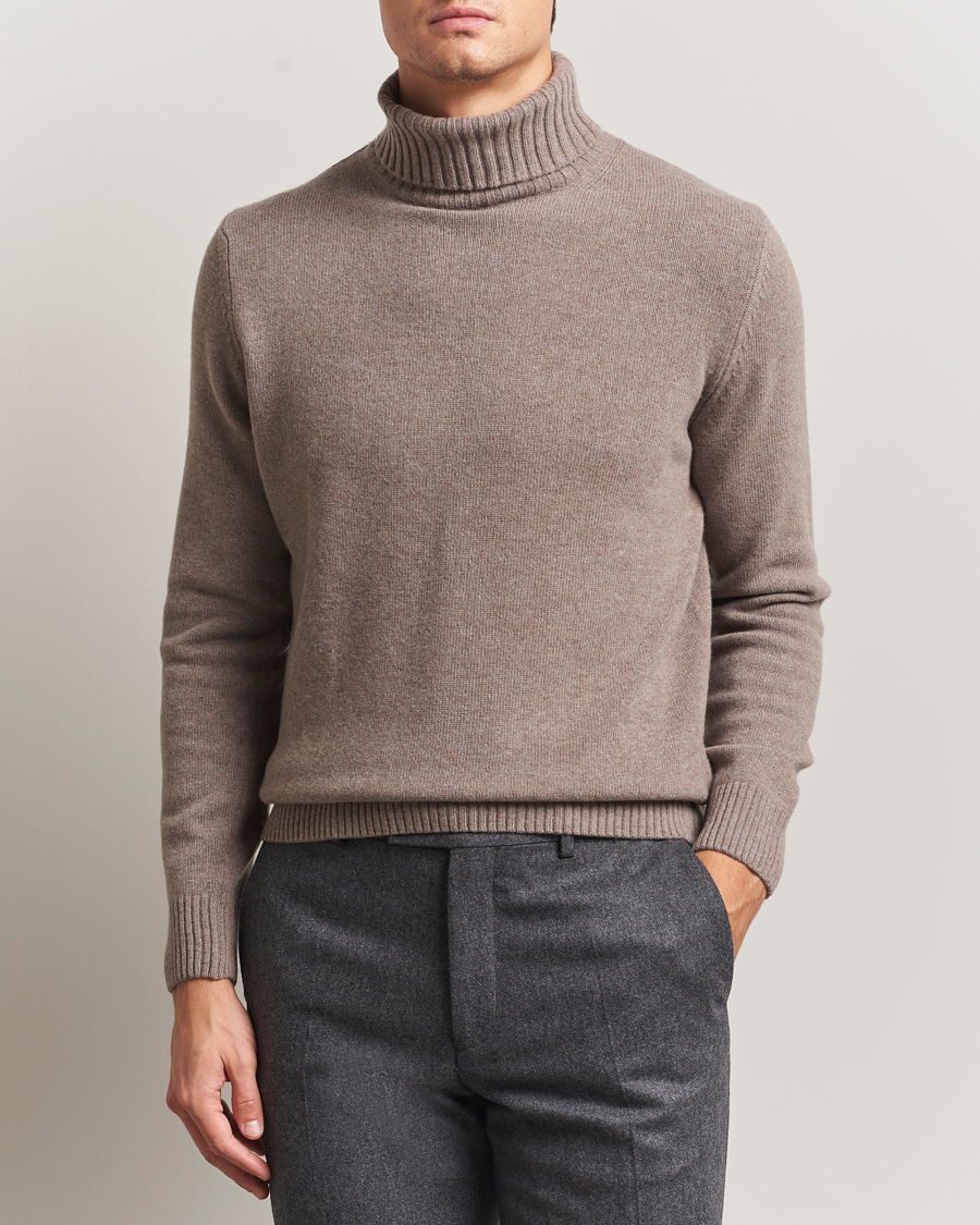 Homme | Pulls Et Tricots | Morgano | Wool/Cashmere Heavy Knit Rollneck Light Brown