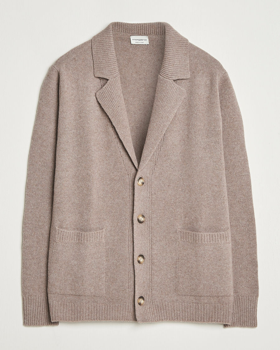 Heren | Truien | Morgano | Wool/Cashmere Heavy Knit Cardigan Blazer Light Brown