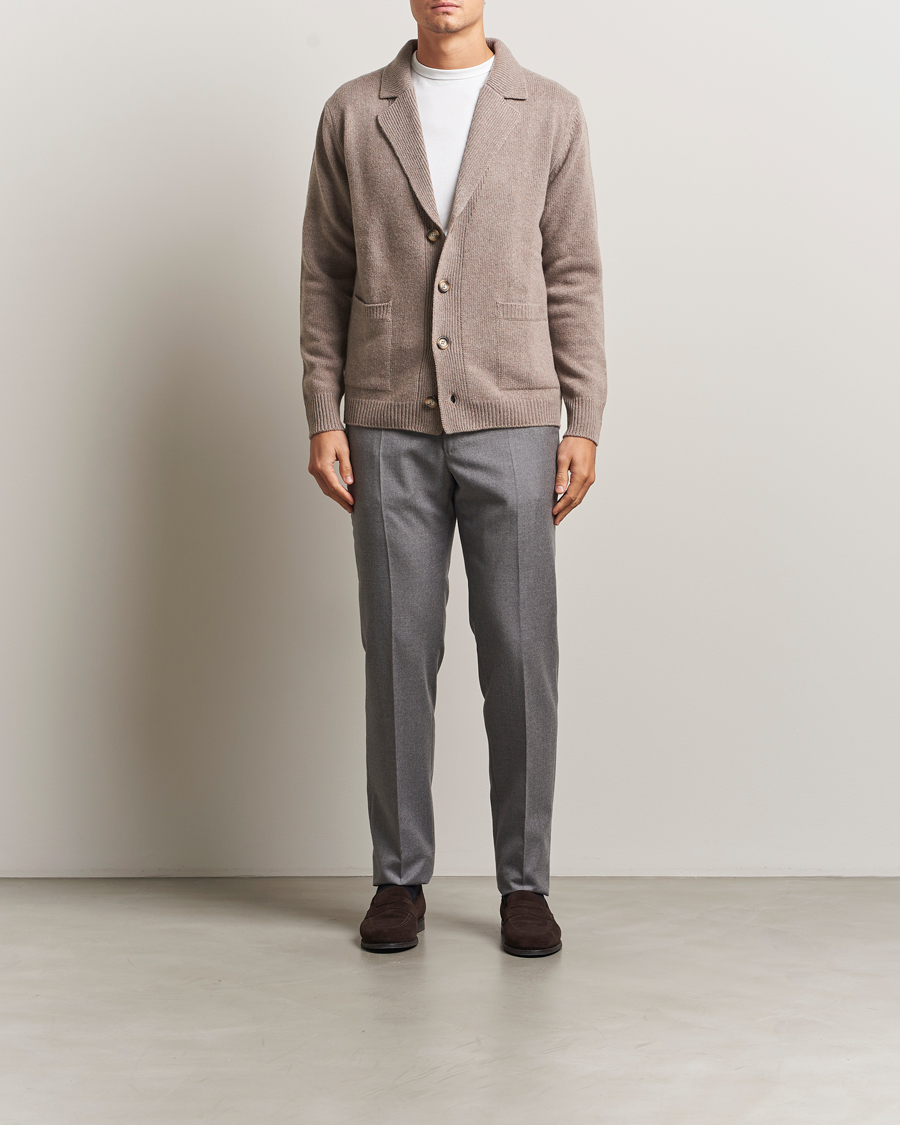 Heren | Truien | Morgano | Wool/Cashmere Heavy Knit Cardigan Blazer Light Brown