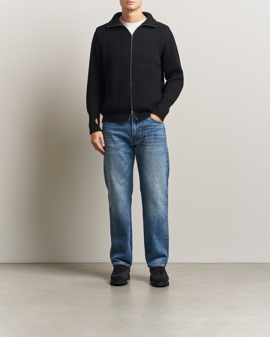 Heren | Truien | Peregrine | Fisherman Merino Zip Cardigan Black