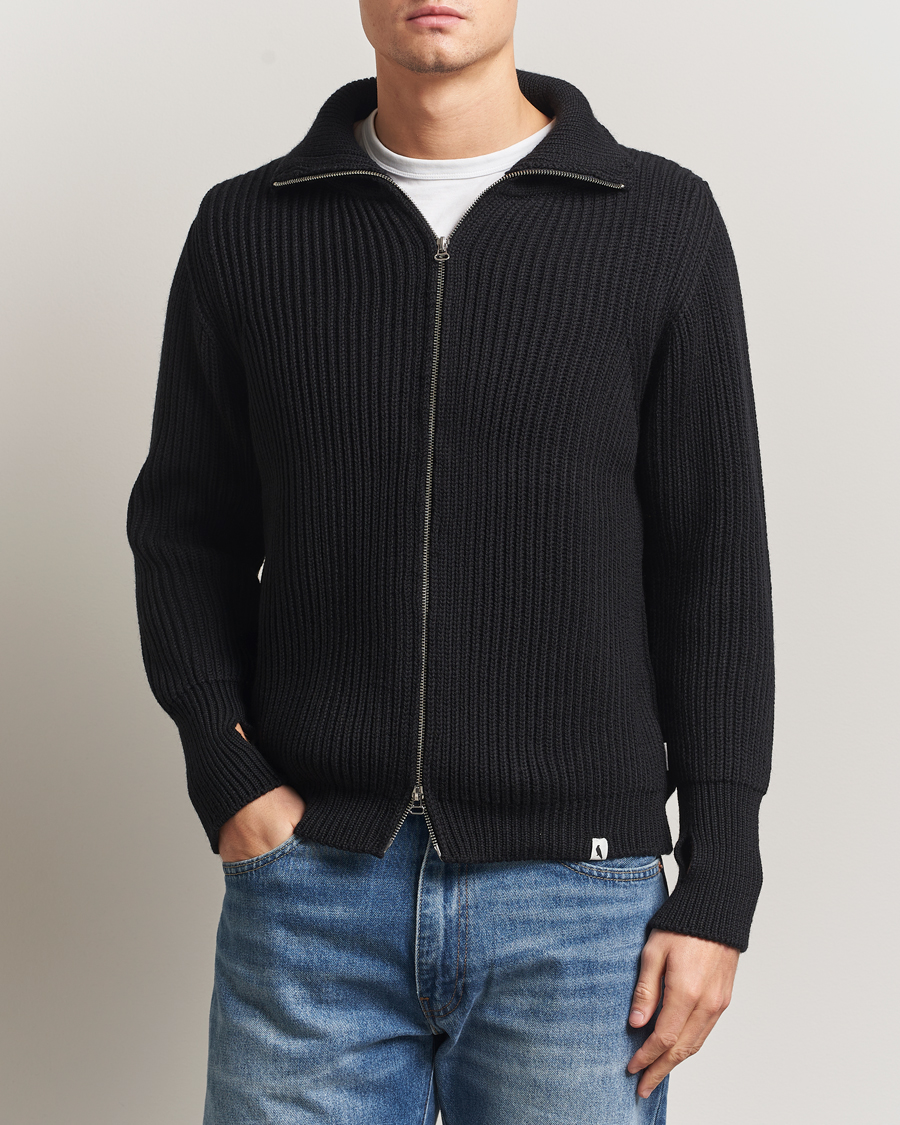 Heren | Truien | Peregrine | Fisherman Merino Zip Cardigan Black