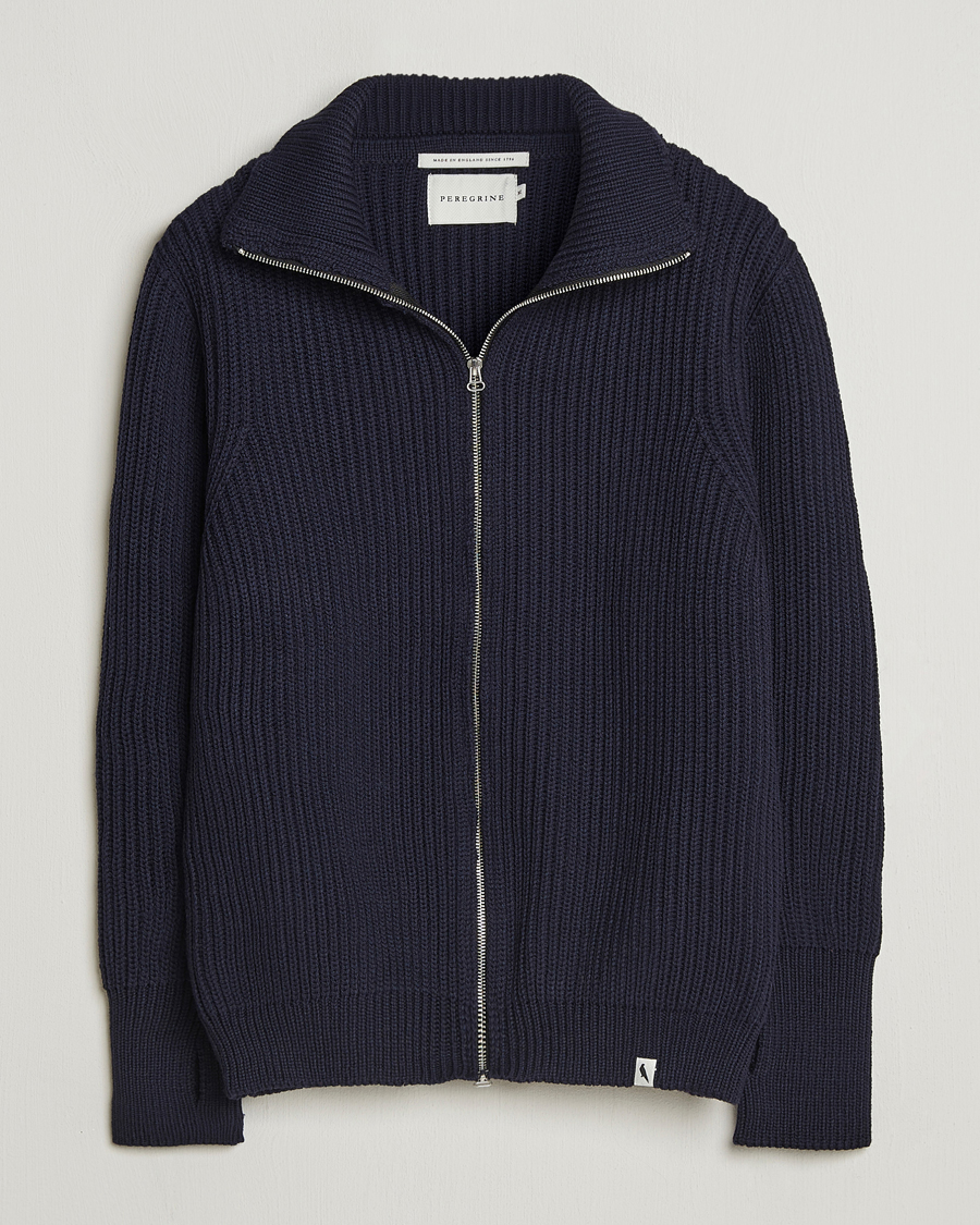 Heren | Truien | Peregrine | Fisherman Merino Zip Cardigan Navy