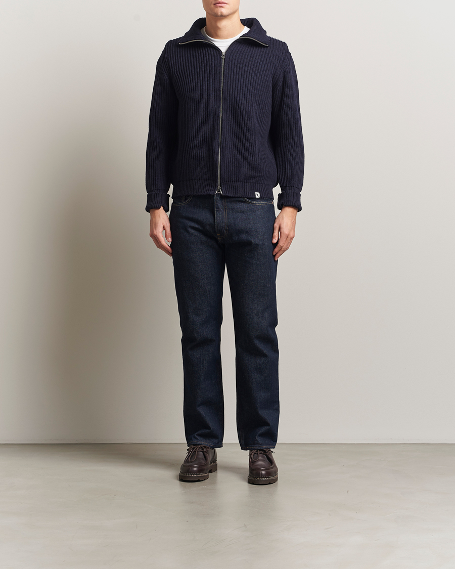 Heren | Truien | Peregrine | Fisherman Merino Zip Cardigan Navy
