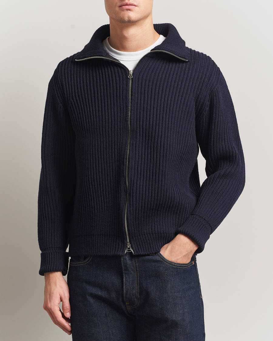 Heren | Truien | Peregrine | Fisherman Merino Zip Cardigan Navy