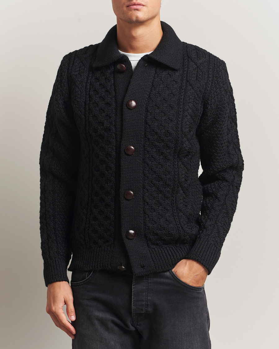 Homme | Pulls Et Tricots | Peregrine | Hudson Wool Aran Knitted Cardigan Black