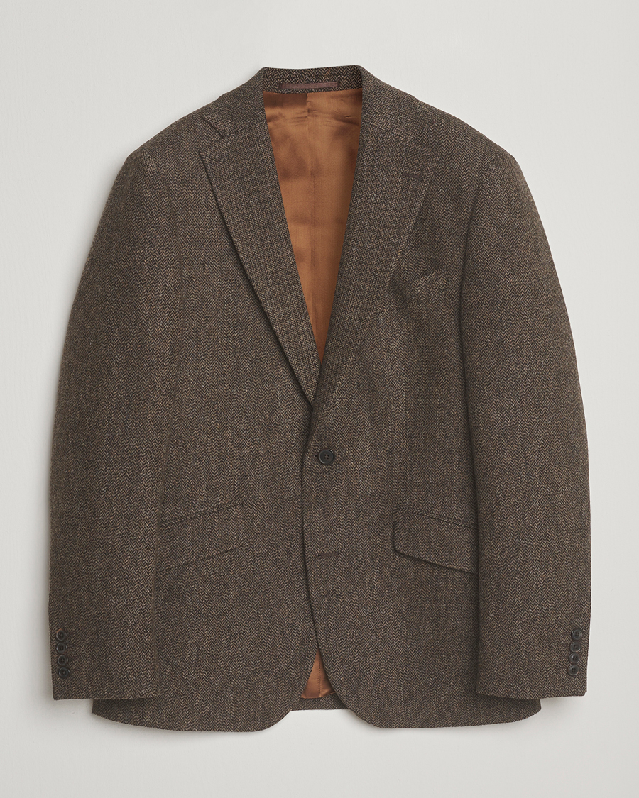Heren | Blazers | Walker Slater | Edward Lambswool Herringbone Blazer Dark Brown