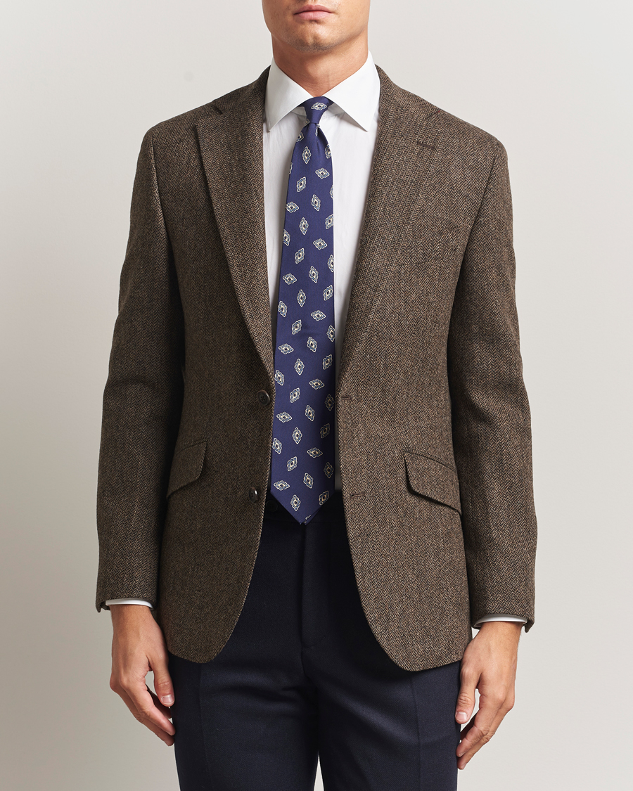 Heren | Blazers | Walker Slater | Edward Lambswool Herringbone Blazer Dark Brown