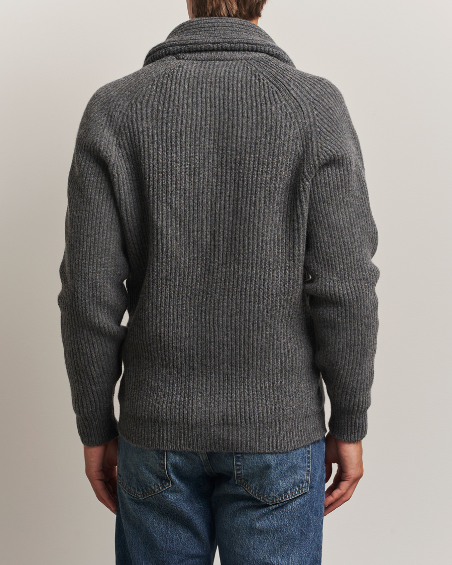 Heren | Truien | William Lockie | Windsor Geelong Lambswool Shawl Cardigan Grey