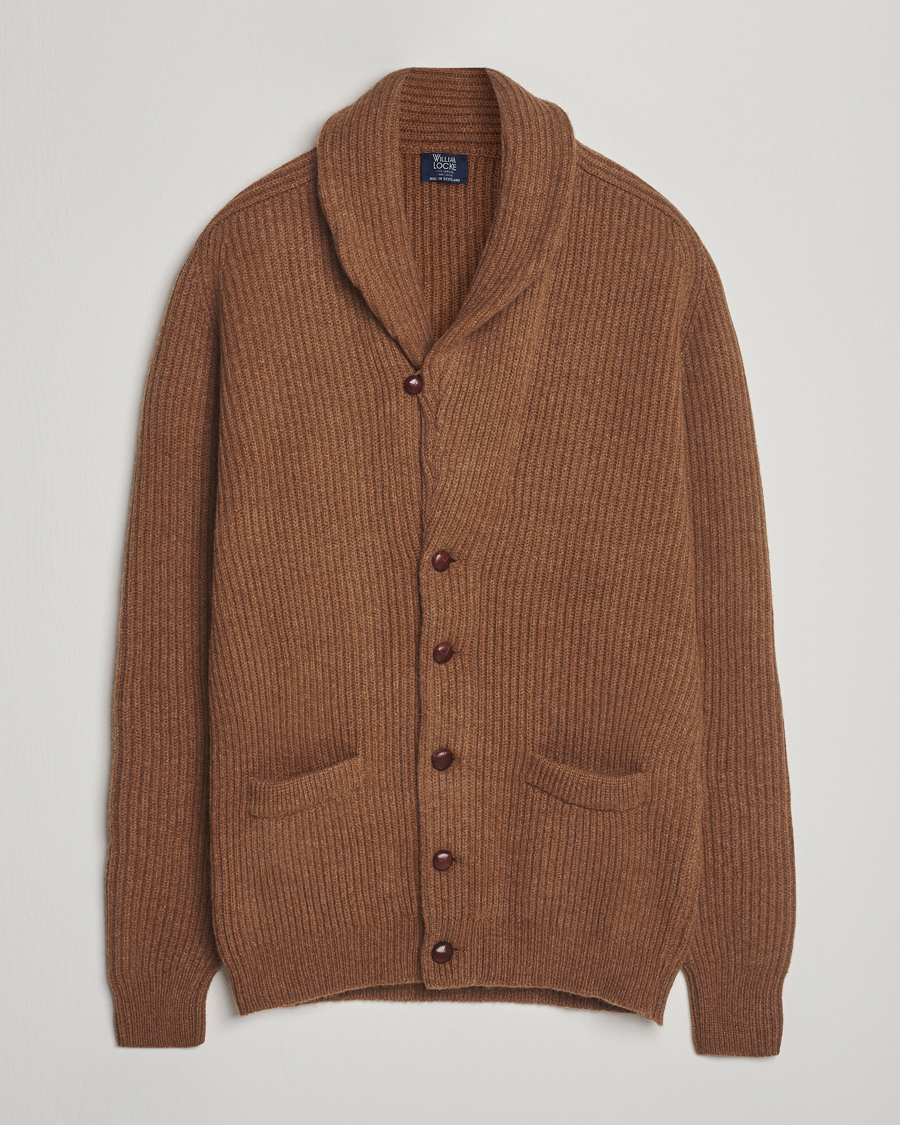 Heren | Truien | William Lockie | Windsor Geelong Lambswool Shawl Cardigan Brown