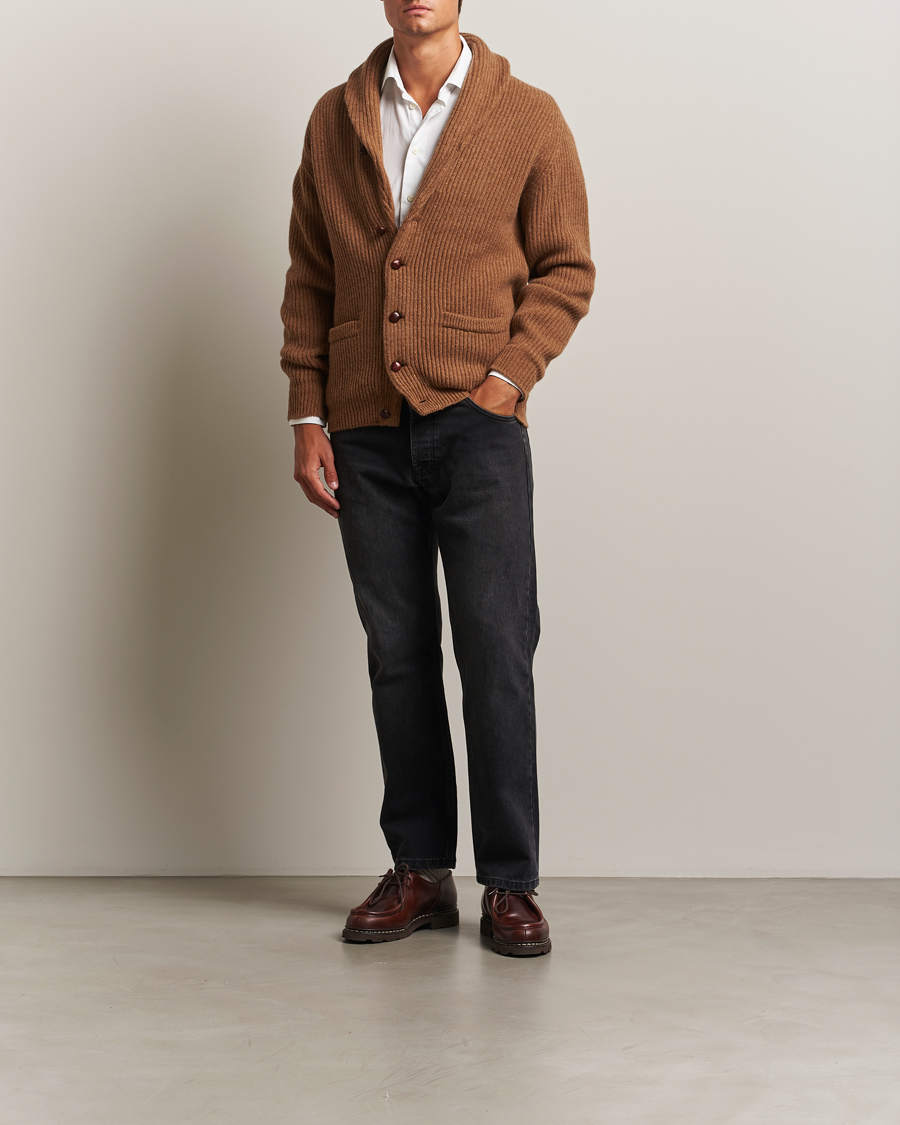 Heren | Truien | William Lockie | Windsor Geelong Lambswool Shawl Cardigan Brown