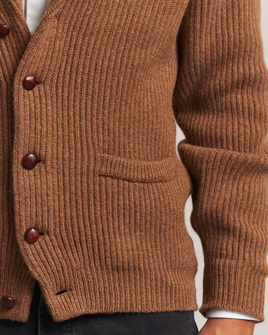 Heren | Truien | William Lockie | Windsor Geelong Lambswool Shawl Cardigan Brown