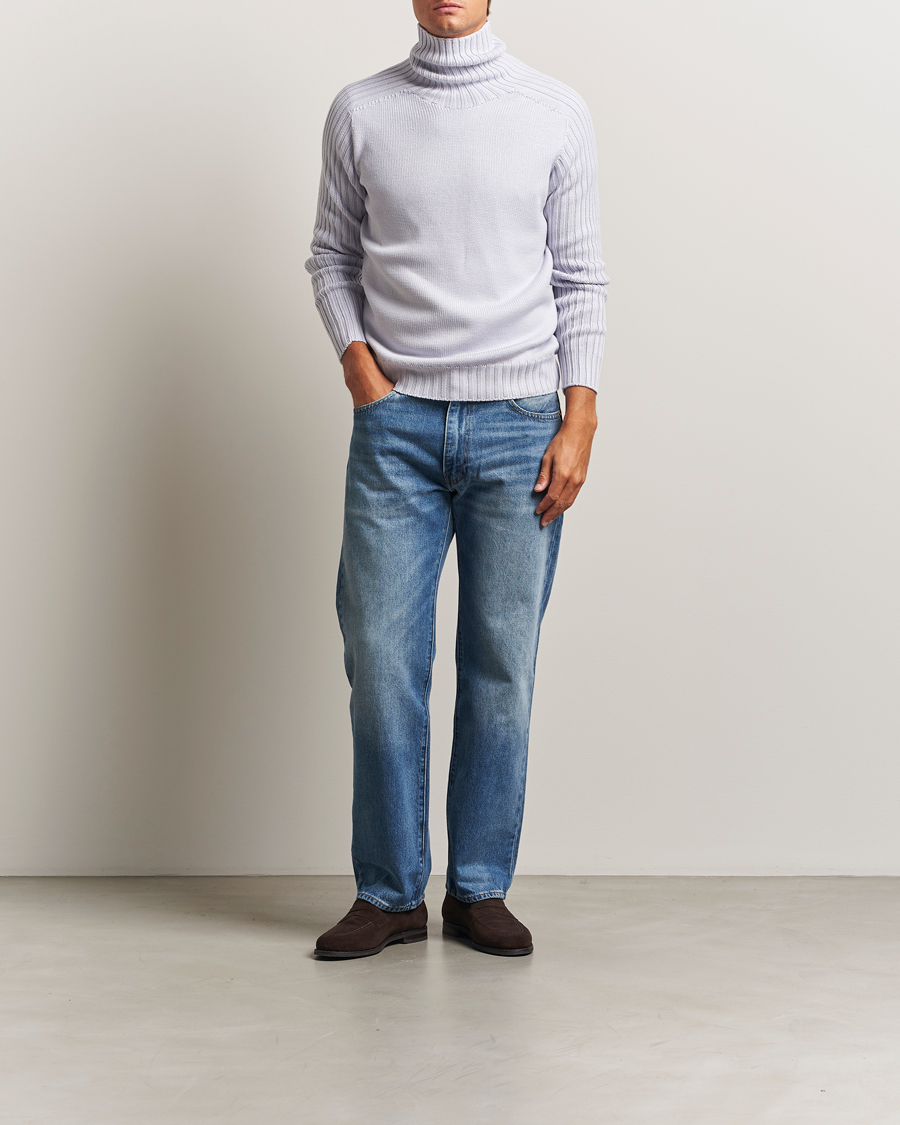 Heren | Truien | Gran Sasso | Rainwool Rollneck Light Purple Melange