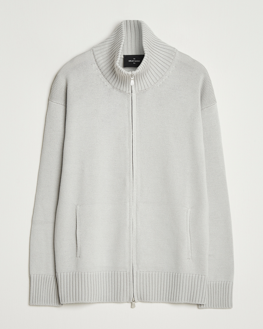 Heren | Truien | Gran Sasso | Heavy Knitted Merino Full Zip Light Grey Melange