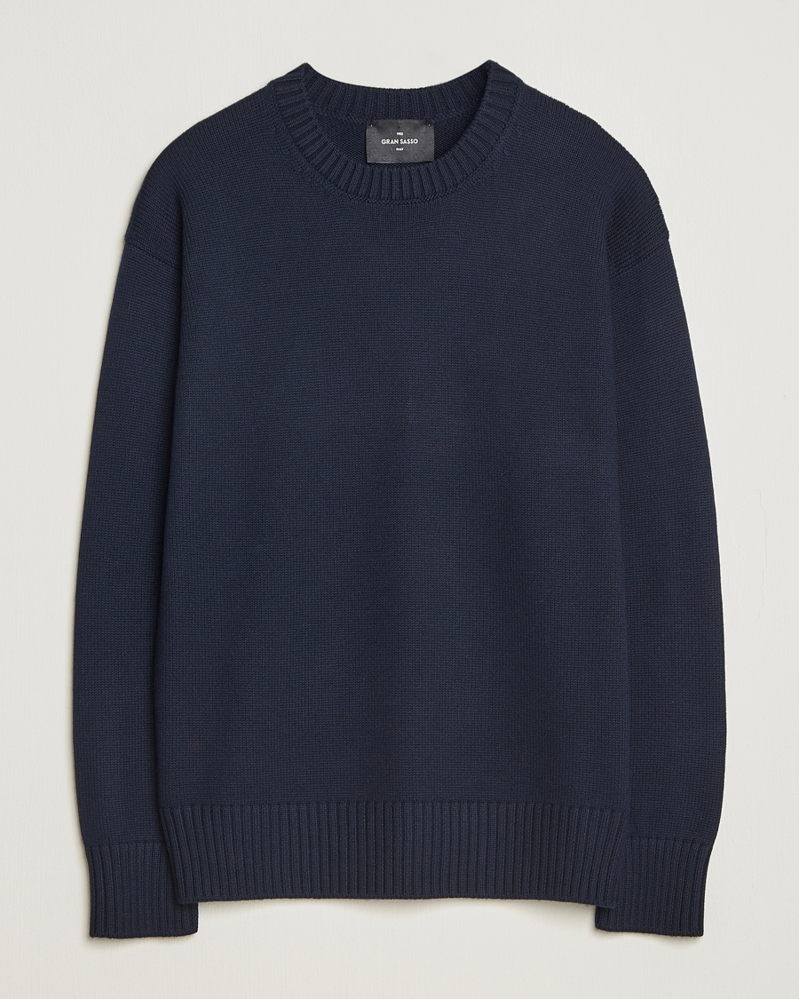 Heren | Truien | Gran Sasso | Heavy Knitted Merino Crew Neck Navy