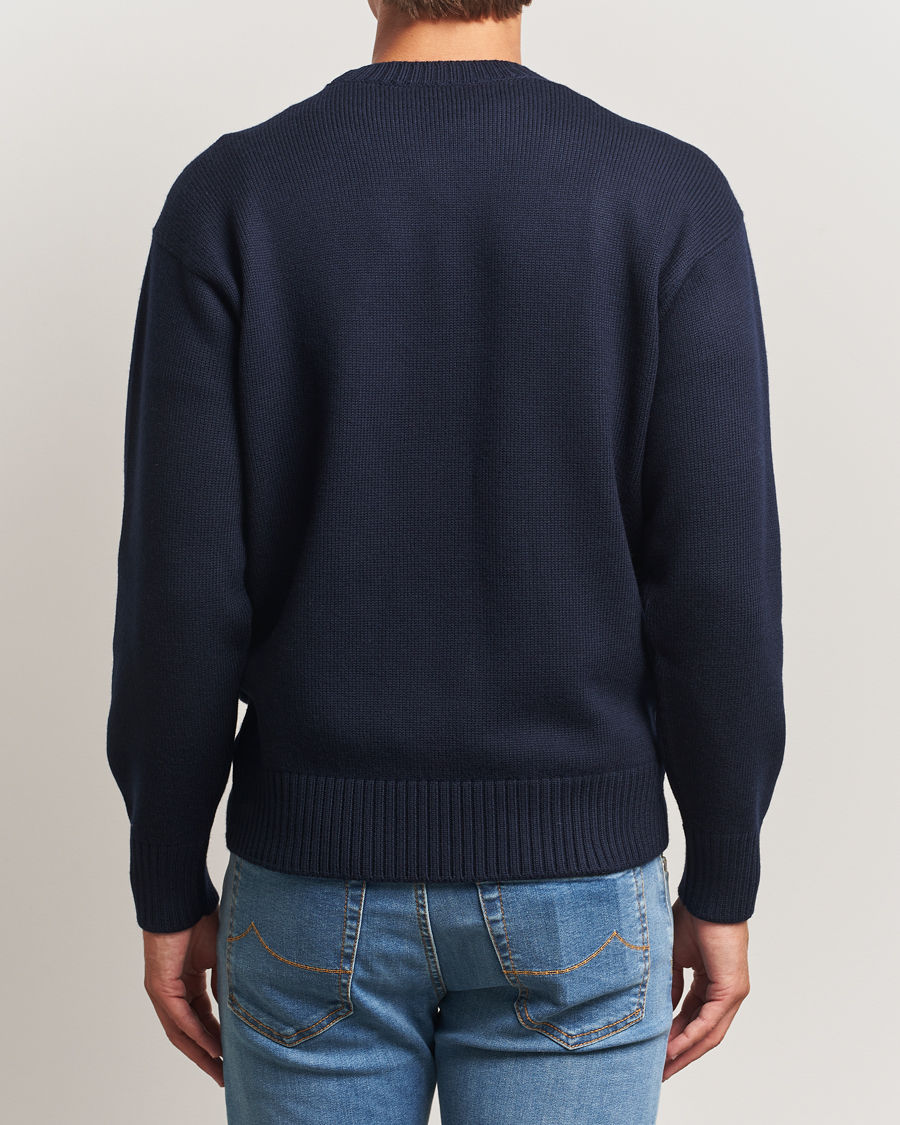 Heren | Truien | Gran Sasso | Heavy Knitted Merino Crew Neck Navy