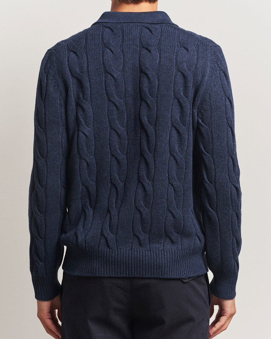 Homme | Pulls Et Tricots | Gran Sasso | Wool/Cashmere Cable Full Zip Navy Melange