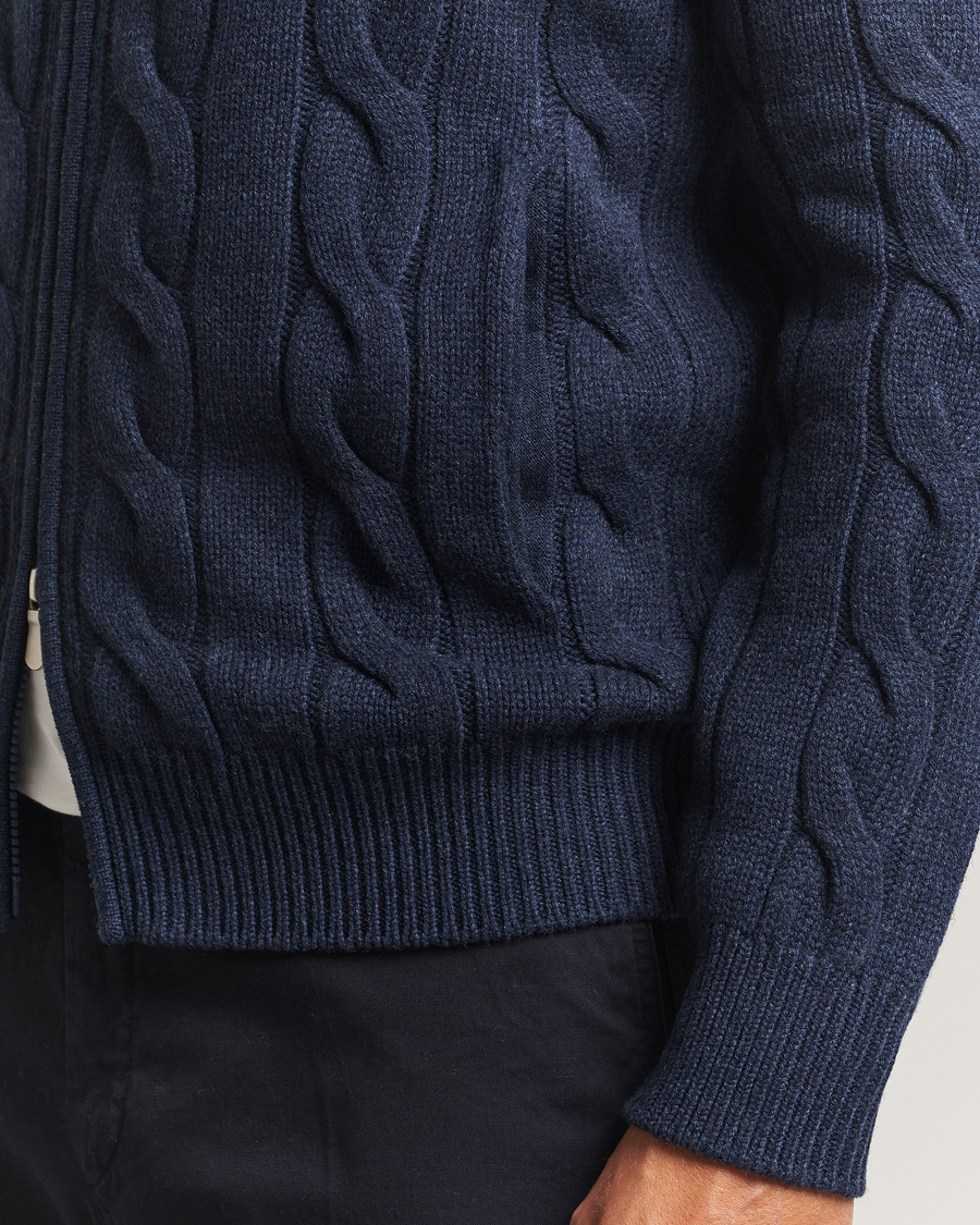 Homme | Pulls Et Tricots | Gran Sasso | Wool/Cashmere Cable Full Zip Navy Melange