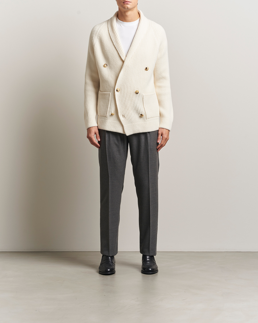 Heren | Truien | Gran Sasso | Shawl Collar Heavy Knitted Wool Cardigan Cream