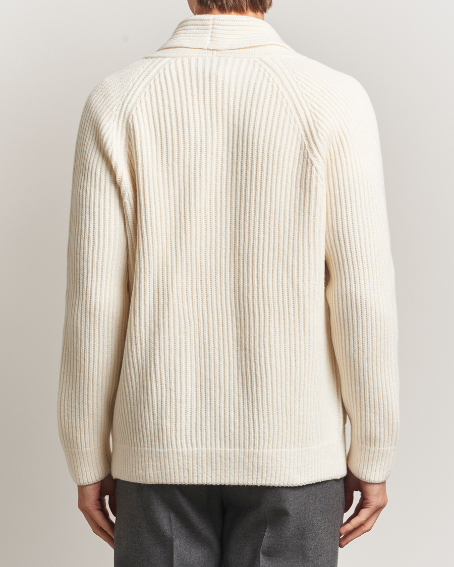 Heren | Truien | Gran Sasso | Shawl Collar Heavy Knitted Wool Cardigan Cream