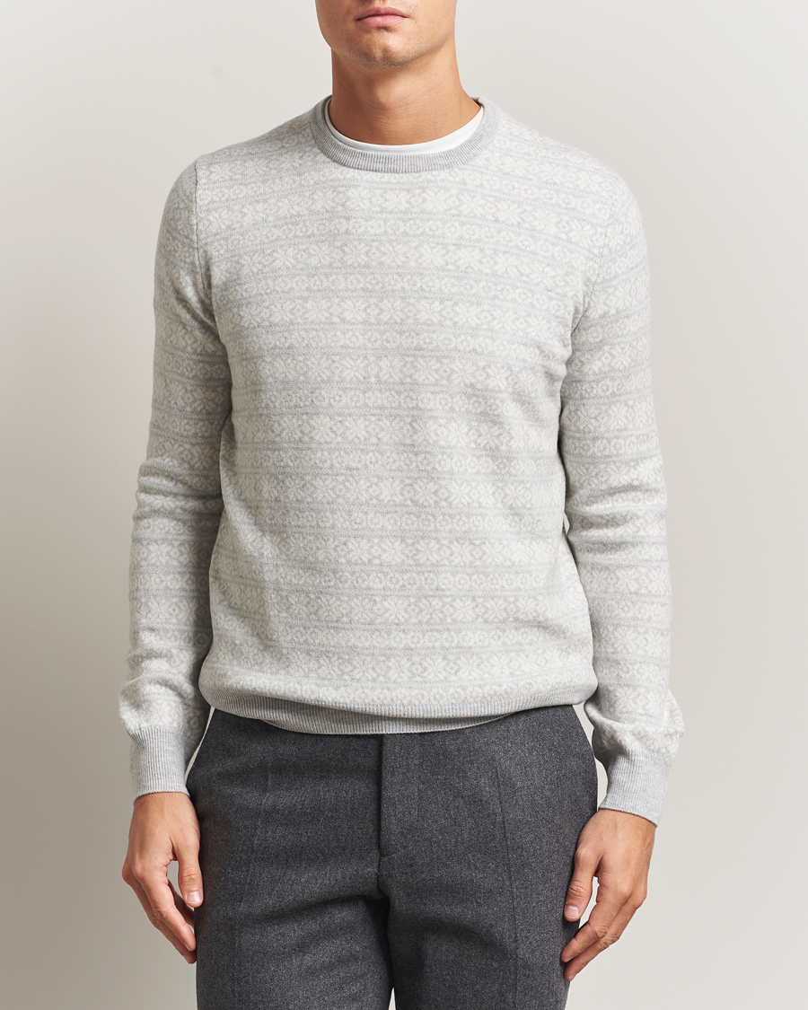 Homme | Pulls Et Tricots | Gran Sasso | Wool/Cashmere Fairisle Sweater Light Grey Melange