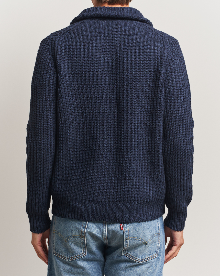 Heren | Truien | Gran Sasso | Heavy Knitted Wool Full Zip Navy Melange