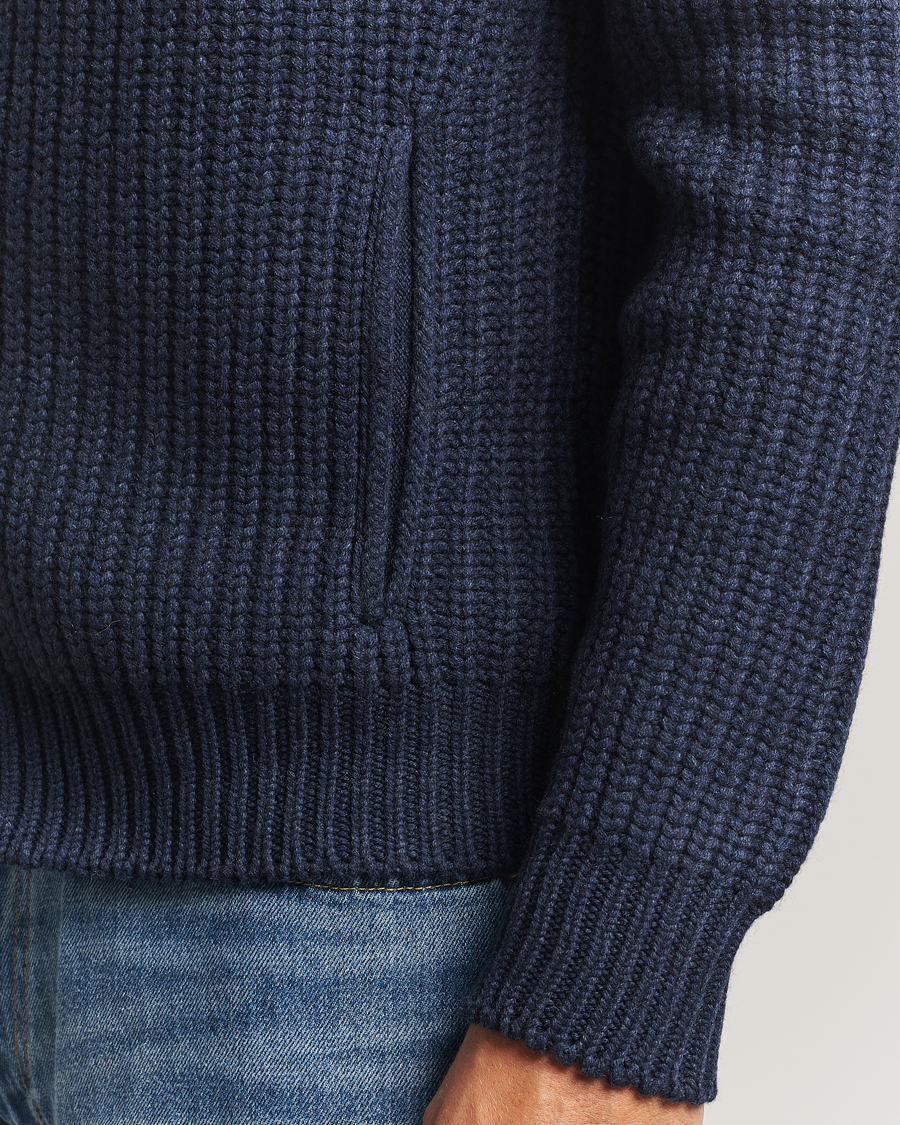 Heren | Truien | Gran Sasso | Heavy Knitted Wool Full Zip Navy Melange