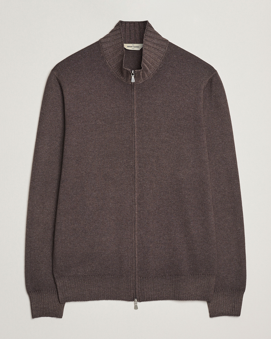 Heren | Truien | Gran Sasso | Wool/Cashmere Washed Full Zip Brown Melange