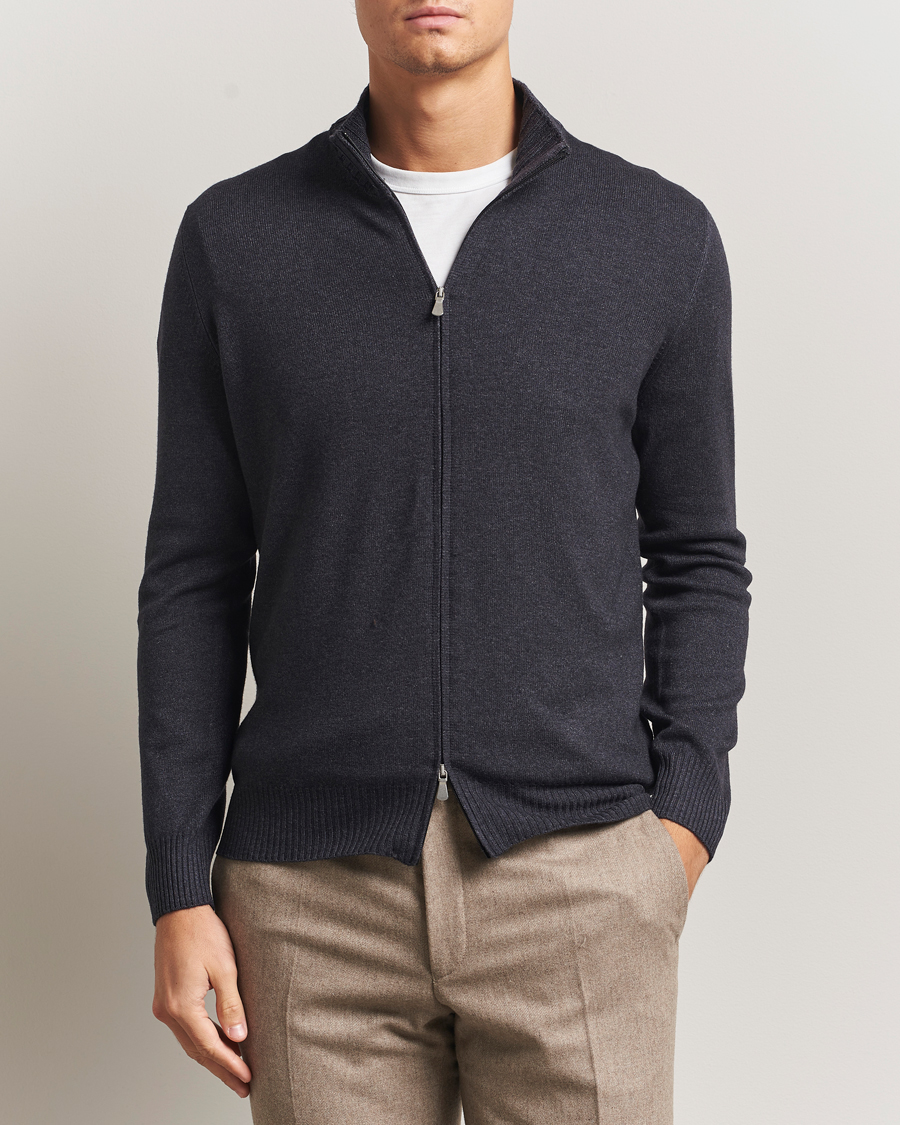 Homme | Pulls Et Tricots | Gran Sasso | Wool/Cashmere Washed Full Zip Asphalt